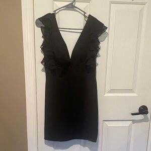 Mac Duggal Size 4 Black Ruffle Sleeve Mini Dress, Worn Once